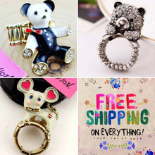Load image into Gallery viewer, 🐻 🐭 3x BETSEY JOHNSON RINGS! Bears & Mouse HANDMADE w/ Painted Enamel!