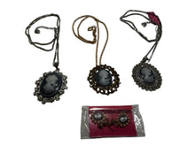 Load image into Gallery viewer, 🫖 3x women’s CAMEO STYLE NECKLACES + EARRINGS! Free Shipping! 🙂
